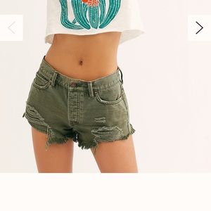 Green denim shorts